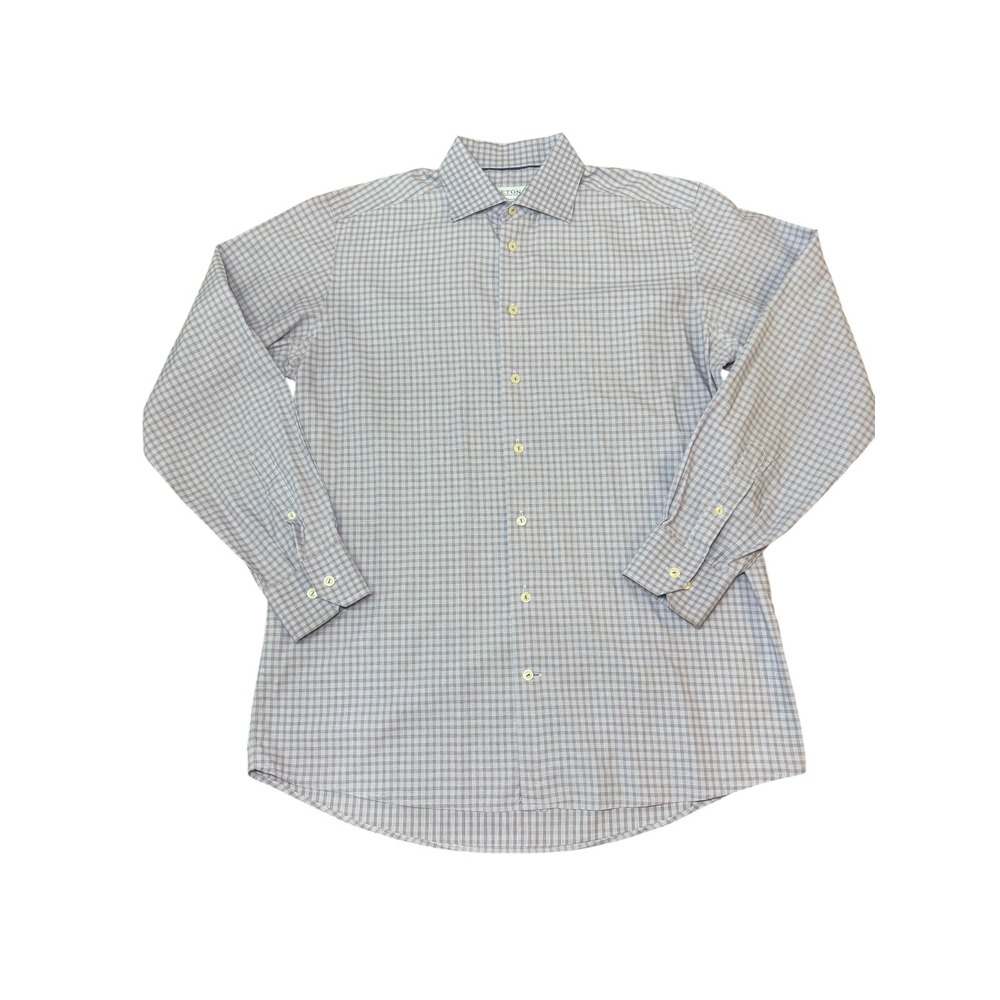 ETON Contemporary Dress Shirt Mens 16.5 L 42 Brown‎ Plaid Checkered